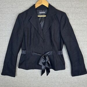 Ann Taylor Black Blazer Jacket Sz M Tie Waist Office Y2K Sparkle‎ Academia Soft
